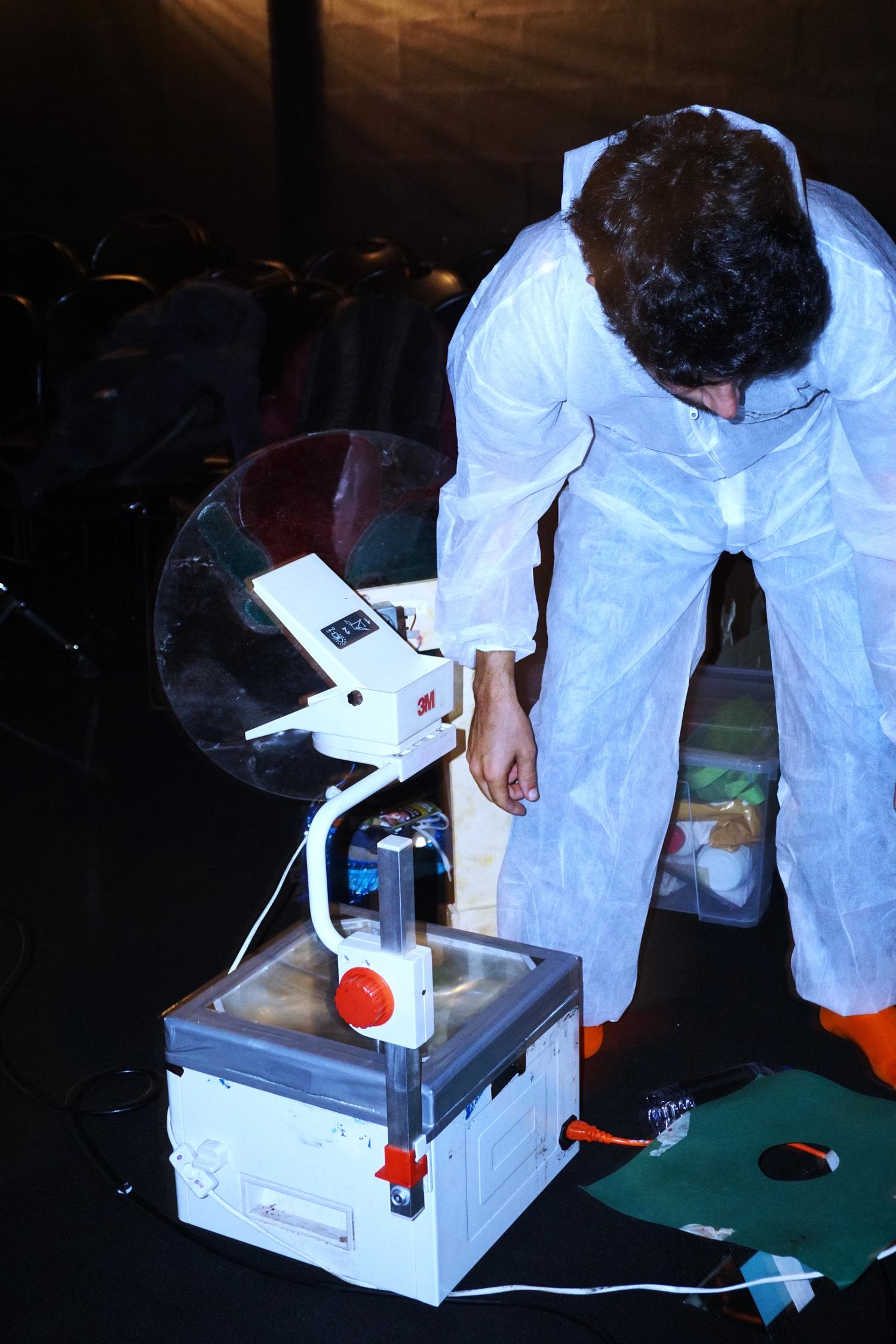 Musician playing a drum kit on stage, Em.Pressão